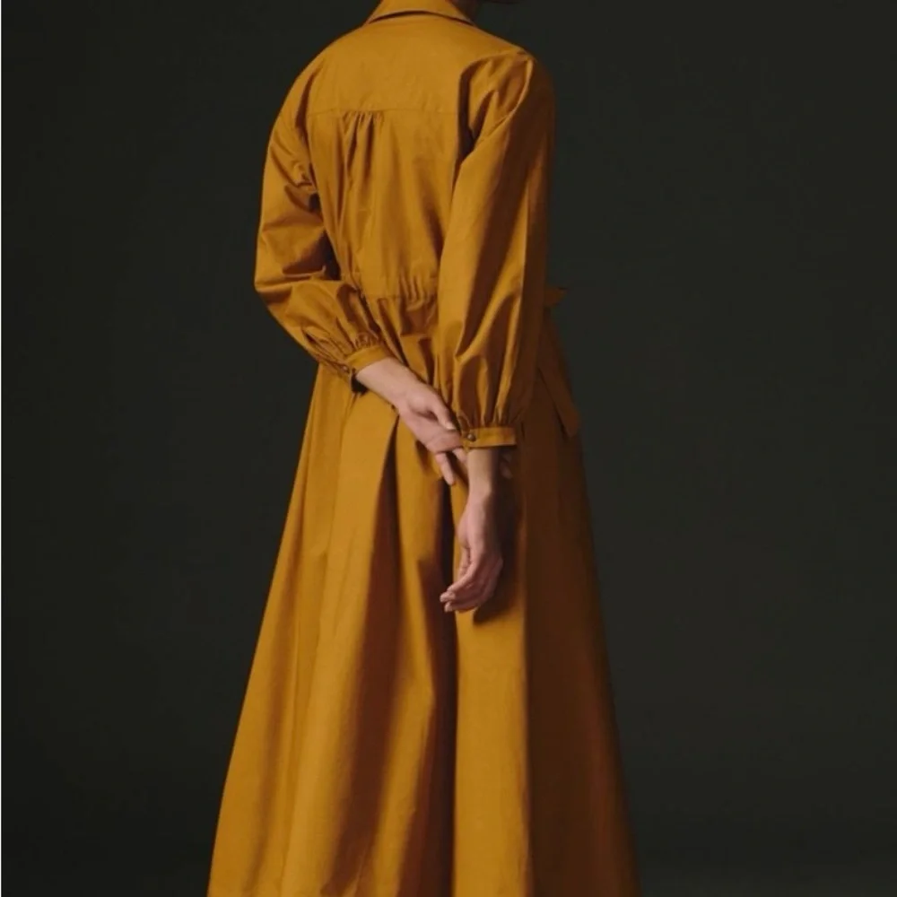 NEW Maeve Cinched Waist Cotton Maxi Shirt Dress Anthropologie Cedar, Medium, NWT - Picture 4 of 15